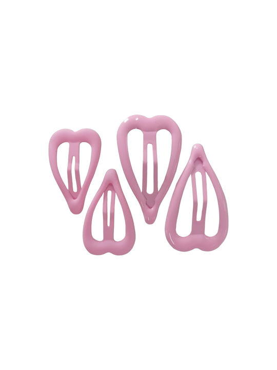 Ro-Ro Accessories Κλικ Κλακ Σετ Παιδικά Κοκαλάκια με Κλιπ σε Ροζ Χρώμα 4τμχ