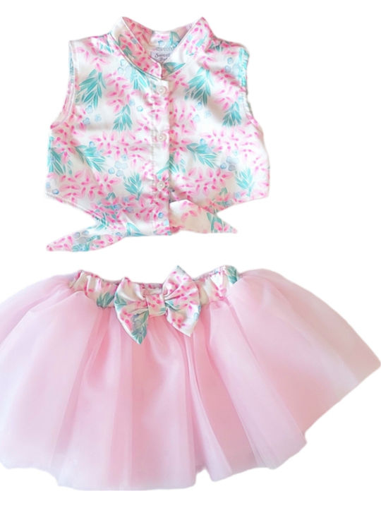 Kids' Set with Skirt Summer 2pcs Pink