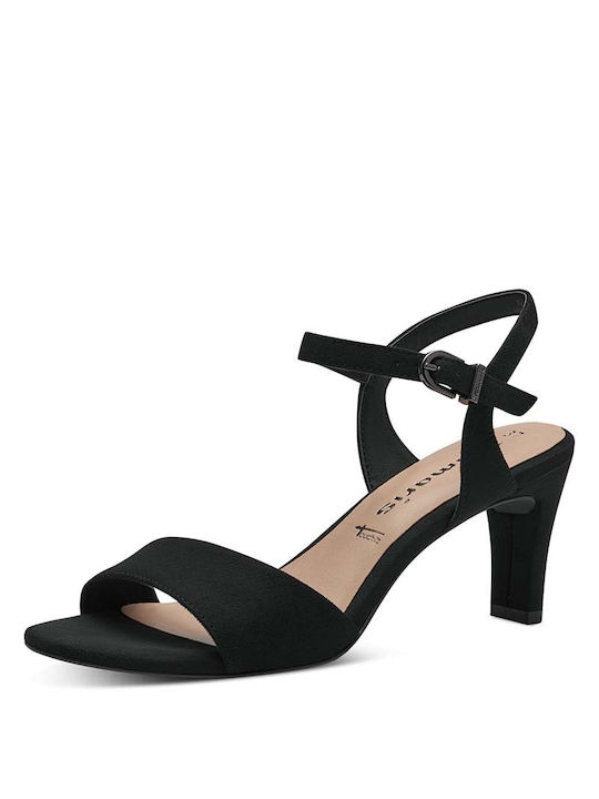 Tamaris Fabric Women's Sandals Black with Medium Heel