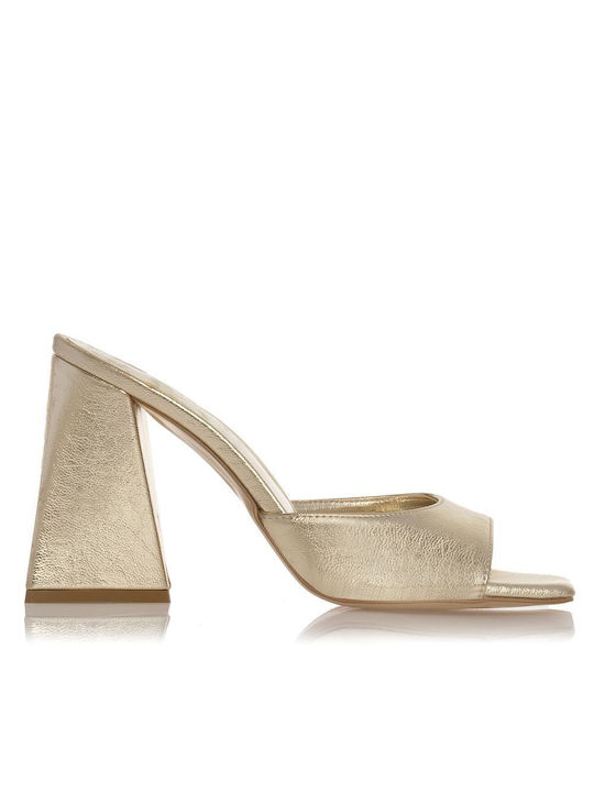 Sante Heel Leather Mules Gold