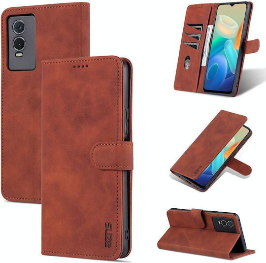 Husă de telefon din piele orizontală cu textură de piele de vițel pentru Vivo Y76s 5g Y74s Azns, culoare maro