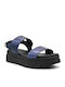 Leather Women's Flat Sandals Flatforms in Blue Color