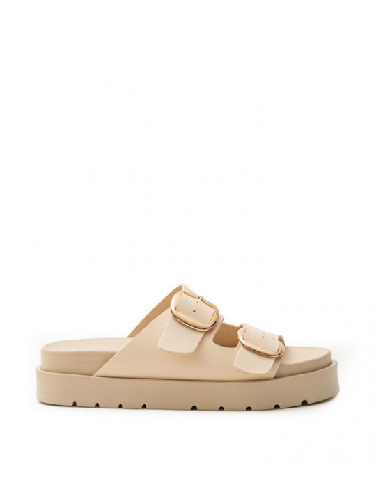 Basic Buckle Sandals Beige Leather