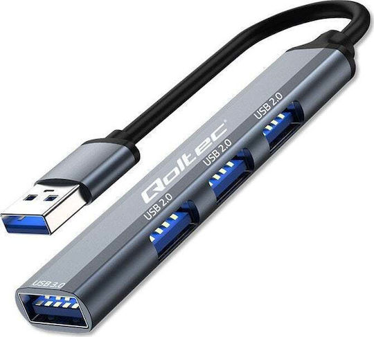 Qoltec USB-Hub 3 Anschlüsse USB 3.0 mit USB-A Anschluss Silbern