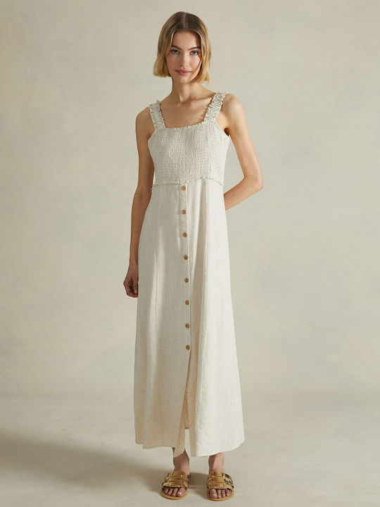 Beige Linen Midi Dress with Straps