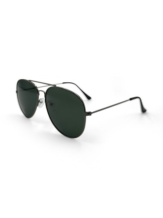 V-store Sunglasses with Gray Metal Frame and Green Polarized Lens POL888-01