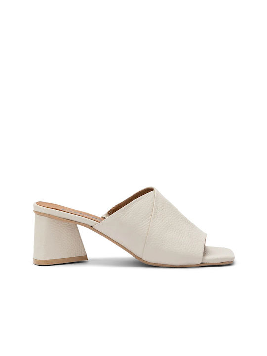 Carmens Heel Leather Mules White