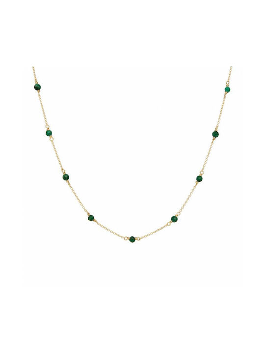 Gold Women's Necklace K9 Malachite Stones 048993 048993 Gold 9 Karats