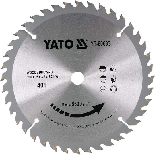 Yato Δίσκος Κοπής Ξύλου με 40 Δόντια 190mm