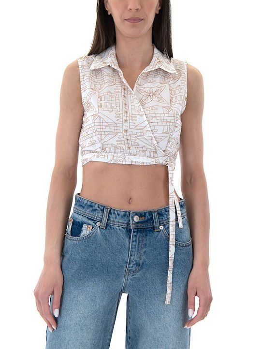 Moutaki Damen Crop Top Baumwolle Ärmellos Braun