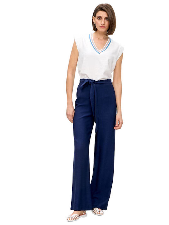 Passager Women's High-waisted Fabric Trousers with Elastic Blue