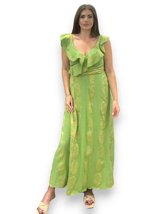 Nema Resort Wear Midi Kleid mit Rüschen Grün