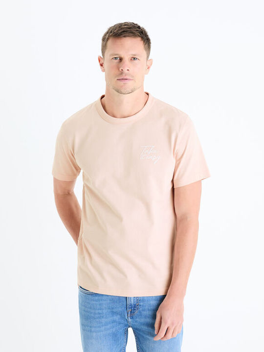 Celio T-shirt Bărbătesc cu Mânecă Scurtă Roz