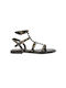 Emanuelle Vee Leather Women's Flat Sandals in Black Color