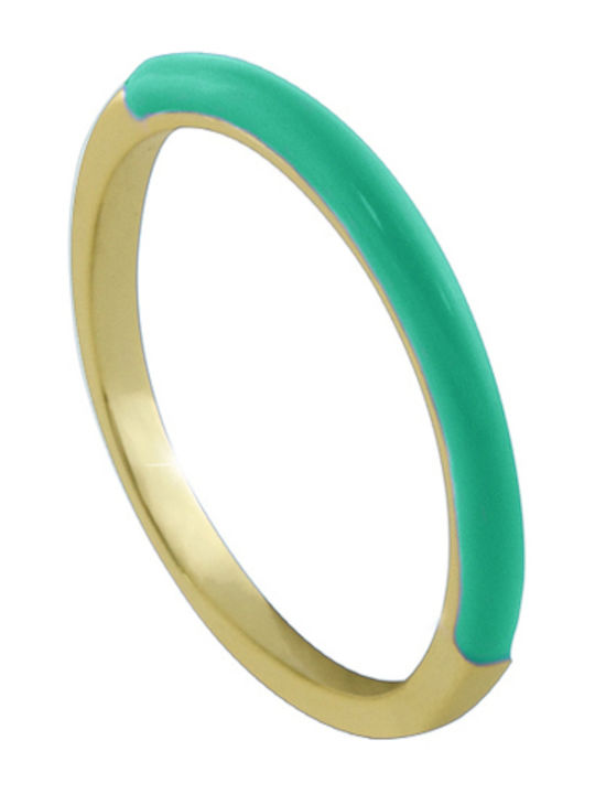 Loisir Metallic Gold-Plated Green Enamel Ring 04l15-00523