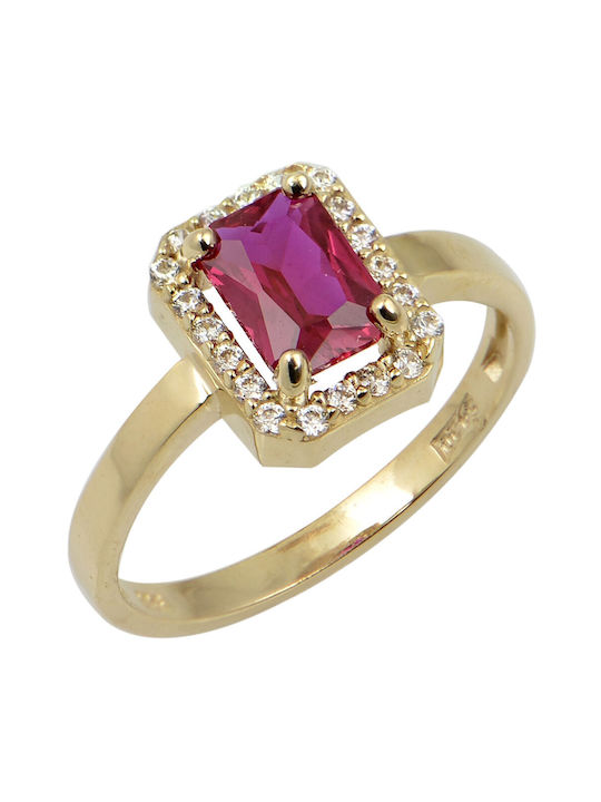 Gold Ring 14k Zircon Red 3441kk