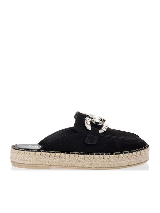 Flat Leather Mules in Black Color