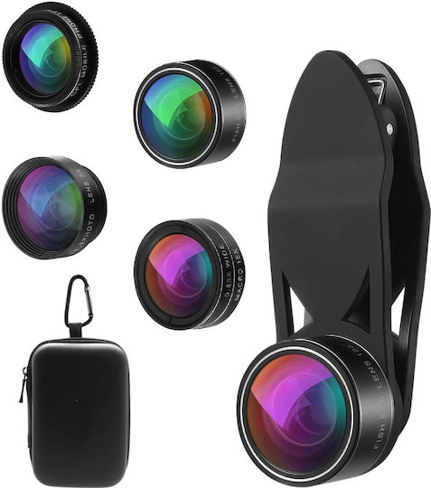 Lens Set Phone 5 In 1 Zola Plastic Universal Wide Angle Telescopic Black