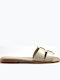 Leather Women's Flat Sandals in Beige Color
