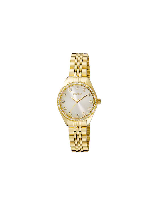 Uhr Oxette Amalfi vergoldetes Edelstahlarmband Silbernes Zifferblatt Kristalle 11x05-00801