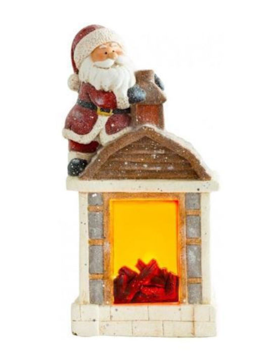 Decorațiune de Crăciun, Moș Crăciun din ceramică pentru șemineu, cu LED-uri, 3xAA, 27.5x19x51 cm