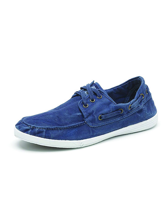 Natural World Men's Synthetic Leather Boat Shoes Blue