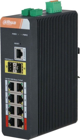 Dahua PFS4210-8GT-DP Managed L2 PoE+ Switch with 10 Gigabit (1Gbps) Ethernet Ports