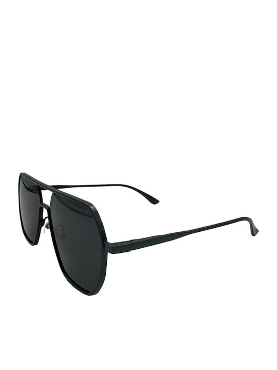 V-store Unisex Sunglasses with Black Metal Frame and Black Polarized Mirror Lens POL7701-01