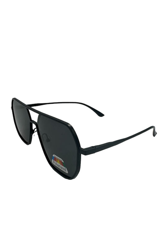 V-store Unisex Sunglasses with Black Metal Frame and Black Polarized Mirror Lens POL7701-02