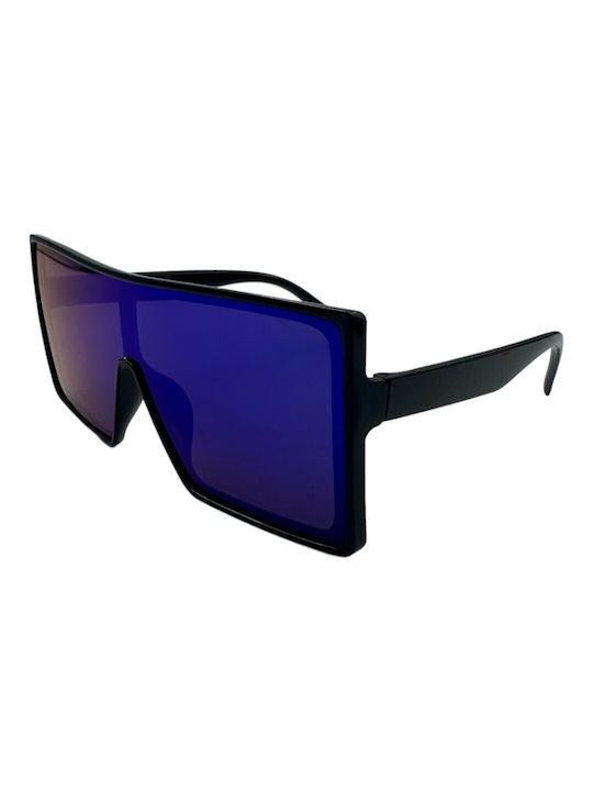 V-store Women's Sunglasses with Black Plastic Frame and Blue Mirror Lens 8191-03