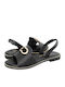 Nord Leather Women's Flat Sandals in Black Color