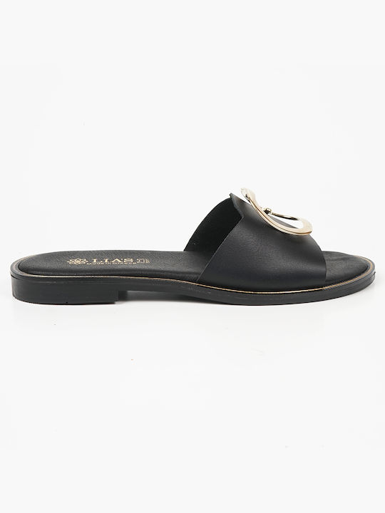 Leather Sandals with Bold Buckle Black 15084