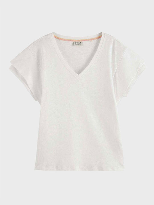 Scotch & Soda Femeie Tricou cu Decolteu în V White