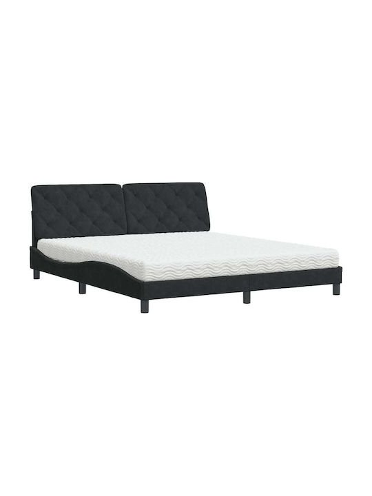 Κρεβάτι King Size Επενδυμένο με Ύφασμα Μαυρο με Τάβλες για Στρώμα 180x200cm