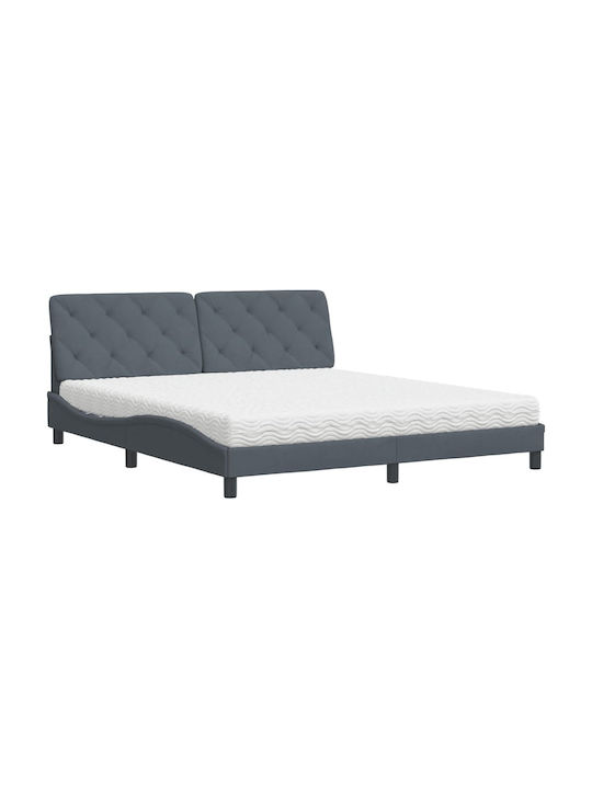 Κρεβάτι King Size Επενδυμένο με Ύφασμα Σκούρο Γκρι με Τάβλες για Στρώμα 180x200cm