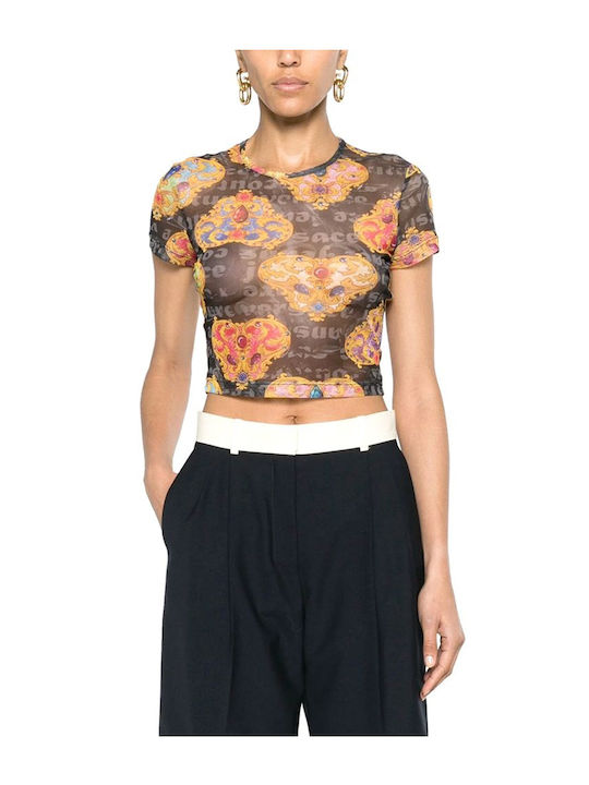 Versace pentru Femei de Vară Bluză din Bumbac Mâneci scurte Black/Gold
