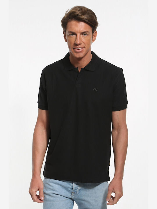 Double Men's Short Sleeve Blouse Polo BLACK