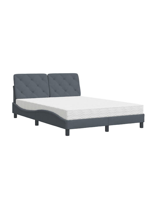 Κρεβάτι Διπλό Επενδυμένο με Ύφασμα Σκούρο Γκρι με Τάβλες για Στρώμα 140x190cm