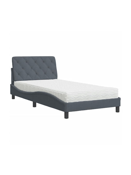 Κρεβάτι Μονό Επενδυμένο με Ύφασμα Σκούρο Γκρι με Τάβλες για Στρώμα 100x200cm