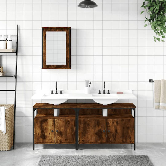 vidaXL Waschtisch mit Waschbecken & Spiegel L42xB12xH60cm Smoky Oak