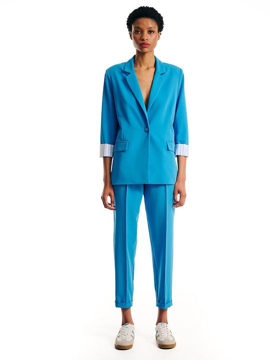 Women's High-waisted Fabric Trousers Regular Fit Cyano