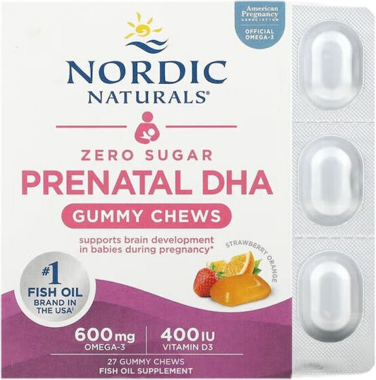 Nordic Naturals Prenatal DHA Gummy Chews Ulei De Pește 600mg 27 Gummies Cu Aromă De Portocală Căpșună
