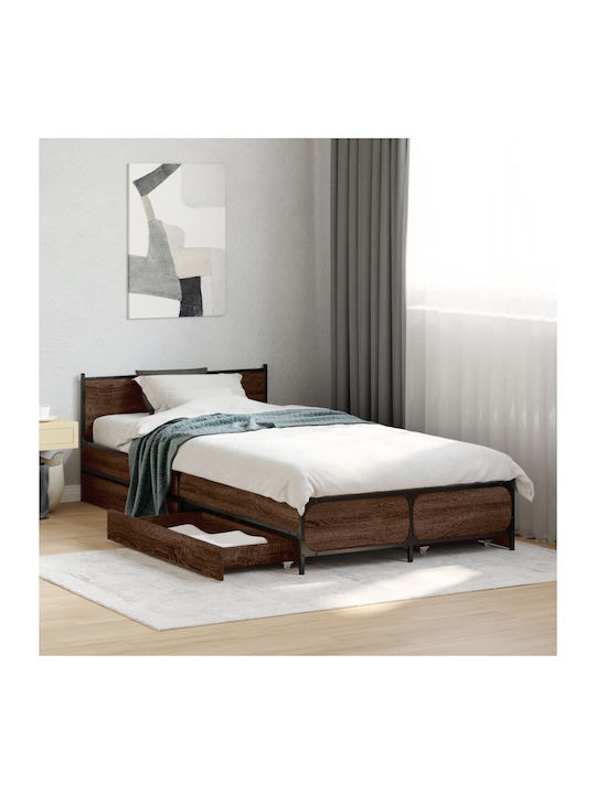Einzelbett Aus Holz Braune Eiche mit Lattenrost...