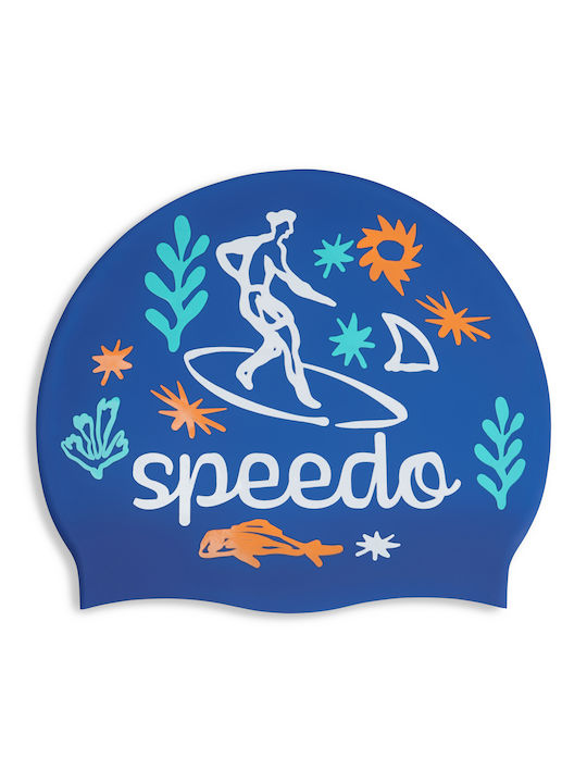 Speedo Printed Silicone Kids Swimming Cap Blue