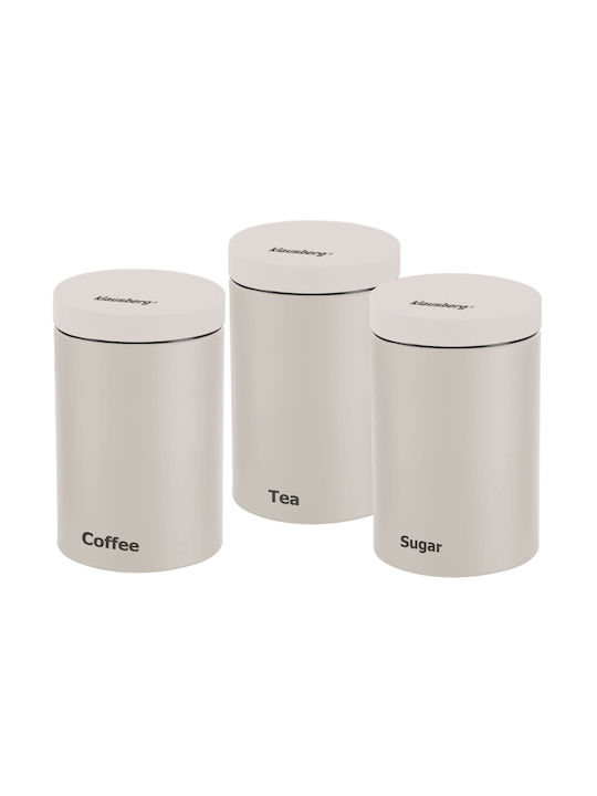Klausberg Set of 3pcs Jars for Coffee / Tea / Sugar with Lid made of Stainless Steel Gray 11x11x11cm