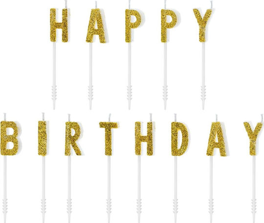 PartyDeco Birthday Candle Happy Birthday in Gold Color 13pcs PARX1287