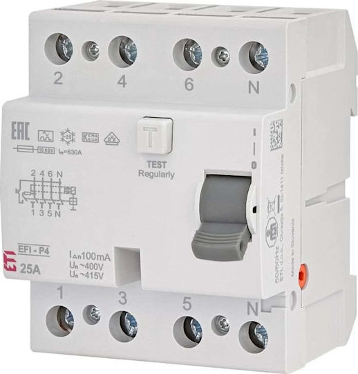 ETI Релета На Релса Изтичане На Земя 25A Четириполюсен С Напрежение 415V