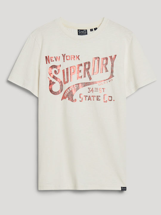Superdry Ovin Metallic Workwear Ανδρικό T-shirt Κοντομάνικο Λευκό