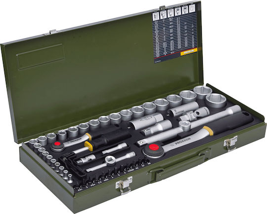 Proxxon Set de chei tubulare și clichet 1\4" & 1\2" 56buc