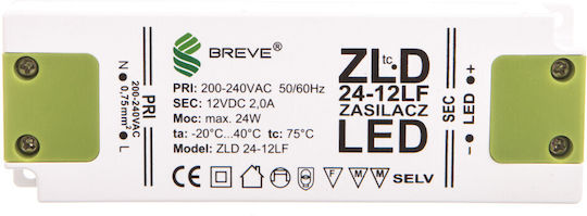 Breve LED Power Supply IP20 Power 24W with Output Voltage 12V